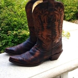 CORRAL BROWN & BRONZE METALLIC LEATHER SNIP TOE COWGIRL BOOTS size 9.5M